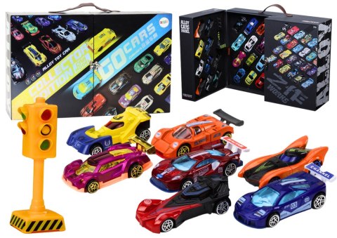 LEAN Toys Zestaw Resoraków W Walizce Autka Sportowe Sygnalizacja Droga Zestaw 50 ele.