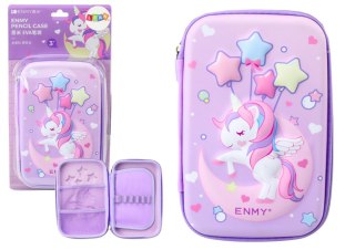 LEAN Duży Piórnik 3D Jednorożec Rozkładany Fioletowy 23x15x5 cm