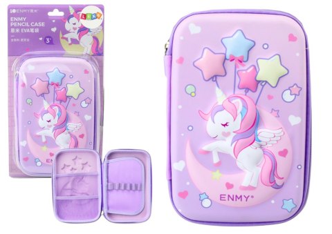 LEAN Duży Piórnik 3D Jednorożec Rozkładany Fioletowy 23x15x5 cm