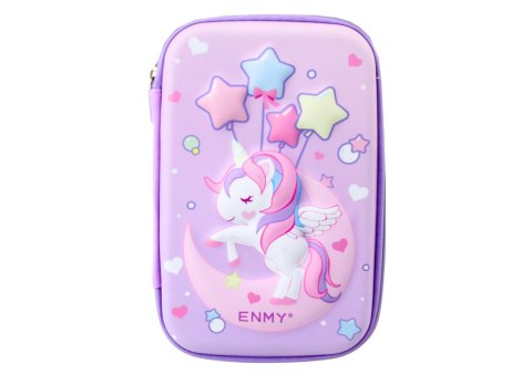 LEAN Duży Piórnik 3D Jednorożec Rozkładany Fioletowy 23x15x5 cm