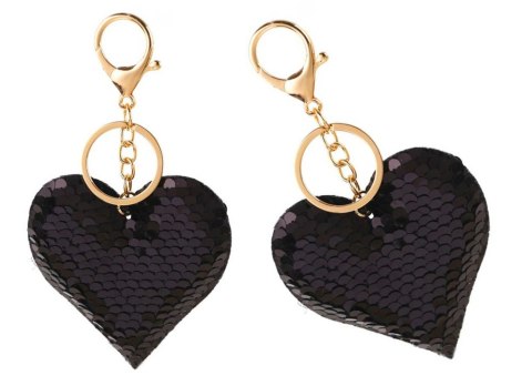 LEAN TOYS Brelok Serce Cekiny Dwustronne Srebrny Czarny