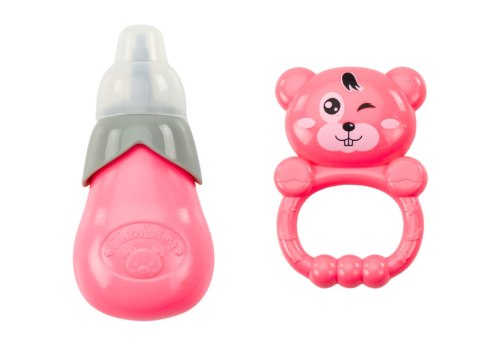 LEAN Toys Lalka W Granatowej Sukience Siusiająca Butelka Grzechotka Dźwięki