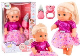 LEAN Toys Lalka W Różowej Sukience Siusiająca Butelka Grzechotka Dźwięki