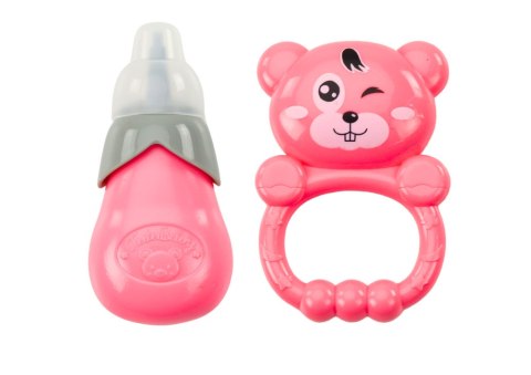 LEAN Toys Lalka W Różowej Sukience Siusiająca Butelka Grzechotka Dźwięki