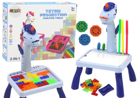LEAN Toys Mini Projektor Stolik Tetris 2w1 Jednorożec Niebieski