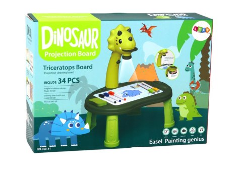LEAN Toys Projektor Do Rysowania Dinozaur Stolik Gry 2w1 Chińczyk Węże Zielony