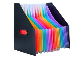 LEAN Pionowa Teczka Organizer Na Dokumenty Kolorowe Zakładki Kieszenie Czarna A4