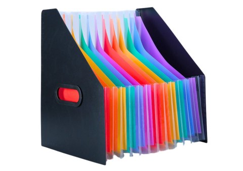 LEAN Pionowa Teczka Organizer Na Dokumenty Kolorowe Zakładki Kieszenie Czarna A4