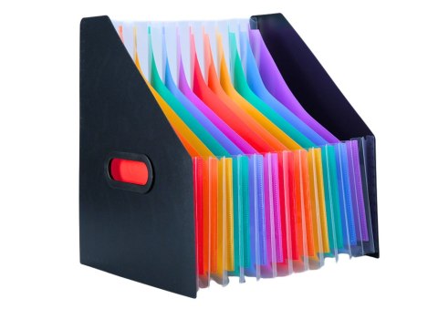 LEAN Pionowa Teczka Organizer Na Dokumenty Kolorowe Zakładki Kieszenie Czarna A4