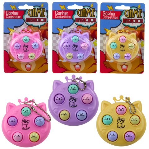 LEAN TOYS Brelok Mini Gra Zręcznościowa Wac A Mole Kotki Fioletowy Różowy Żółty