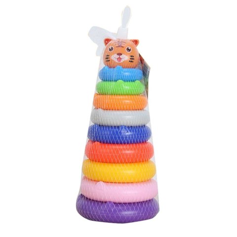 LEAN TOYS Piramidka Z Kółek Naklejki Zwierzątka Tygrys Kolorowa