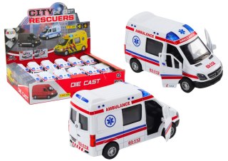 LEAN Toys Ambulans Karetka 1:32 Otwierane Drzwi Światła Dźwięki Napęd Biała