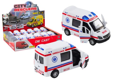 LEAN Toys Ambulans Karetka 1:32 Otwierane Drzwi Światła Dźwięki Napęd Biała