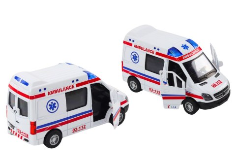 LEAN Toys Ambulans Karetka 1:32 Otwierane Drzwi Światła Dźwięki Napęd Biała