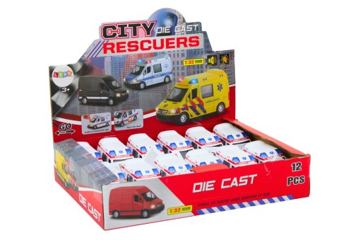 LEAN Toys Ambulans Karetka 1:32 Otwierane Drzwi Światła Dźwięki Napęd Biała