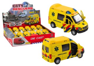 LEAN Toys Ambulans Karetka 1:32 Otwierane Drzwi Światła Dźwięki Napęd Żółt