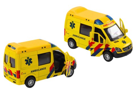 LEAN Toys Ambulans Karetka 1:32 Otwierane Drzwi Światła Dźwięki Napęd Żółt