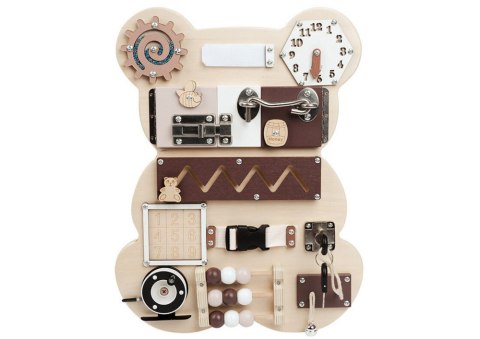 LEAN Toys Tablica Manipulacyjna Sensoryczna Miś Drewniana 14 El