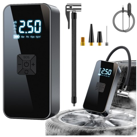 LEAN Elektryczny Mini Kompresor Przenośny Latarka LED 3 Końcówki