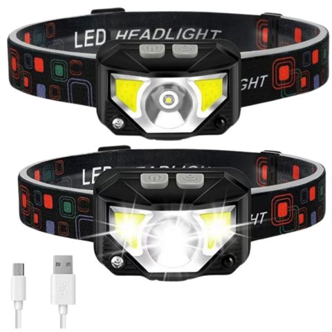 LEAN Latarka Czołowa LED Czołówka Czujnik Ruchu 6 Trybów Świecenia