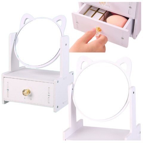 LEAN Toys Mini Toaletka Lusterko Do Makijażu Szuflada Uszy Drewniana Biała