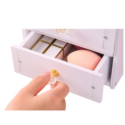 LEAN Toys Mini Toaletka Lusterko Do Makijażu Szuflada Uszy Drewniana Biała