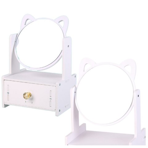 LEAN Toys Mini Toaletka Lusterko Do Makijażu Szuflada Uszy Drewniana Biała