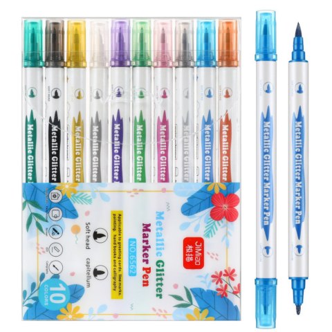 LEAN Zestaw Pisaków Metalicznych Z Brokatem Kolorowe Dwustronne 10 Szt