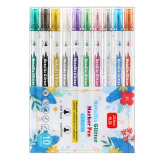 LEAN Zestaw Pisaków Metalicznych Z Brokatem Kolorowe Dwustronne 10 Szt