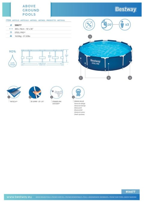Bestway Basen Ogrodowy Stelażowy 305 x 76 cm Bestway 56677