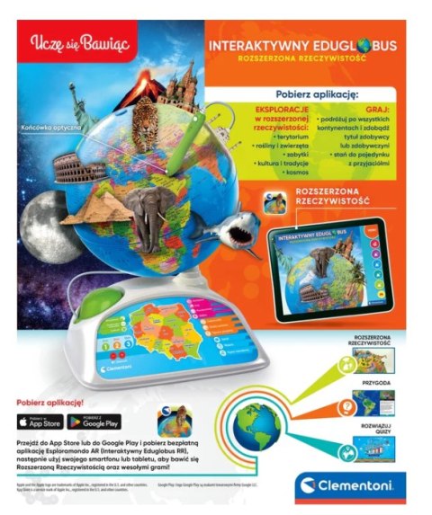 Clementoni Interaktywny Edukacyjny Globus Eduglobus Uczę się Bawiąc Język Polski Clementoni 50847