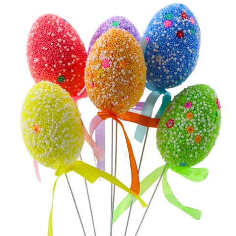 LEAN Jajka Wielkanocne Na Piku Druciku Kolorowe Białe Wzorki Wstążka Ozdoba 6szt