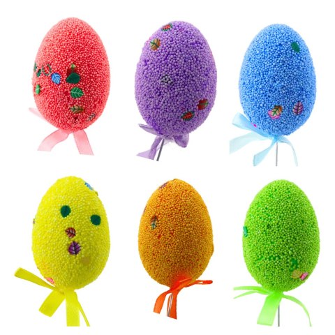 LEAN Jajka Wielkanocne Na Piku Druciku Kolorowe Listki Wstążka Ozdoba 6szt