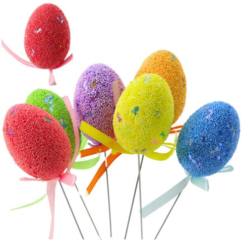 LEAN Jajka Wielkanocne Na Piku Druciku Kolorowe Nutki Wstążka Ozdoba 6szt