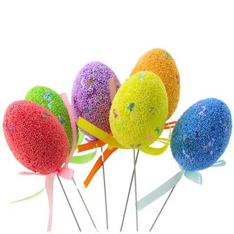 LEAN Jajka Wielkanocne Na Piku Druciku Kolorowe Nutki Wstążka Ozdoba 6szt