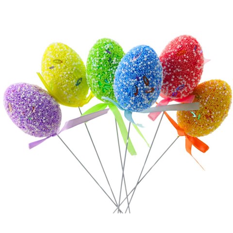 LEAN Jajka Wielkanocne Na Piku Druciku Kolorowe Wzorki Wstążka Ozdoba 6szt A