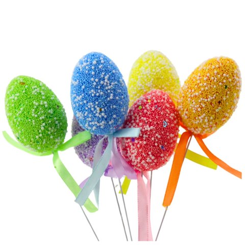 LEAN Jajka Wielkanocne Na Piku Druciku Kolorowe Wzorki Wstążka Ozdoba 6szt B