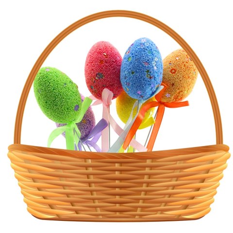 LEAN Jajka Wielkanocne Na Piku Druciku Kolorowe Wzorki Wstążka Ozdoba 6szt