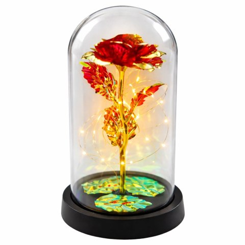 LEAN Wieczna Kryształowa Róża w Kopule z Oświetleniem LED Czerwona 21x11cm