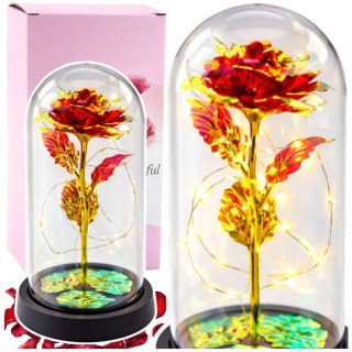 LEAN Wieczna Róża W Kopule Kryształowa Oświetlenie LED Czerwona 21x11cm