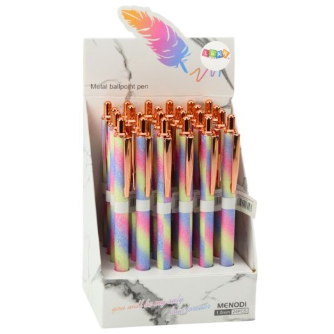 LEAN Długopis Metalowy Automatyczny Brokatowy Niebieski Tusz 1.0mm