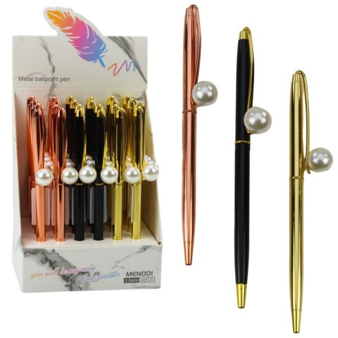 LEAN Długopis Metalowy Automatyczny Perła Niebieski Tusz 1.0mm