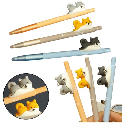 LEAN Długopis Z Figurką Pieska Shiba Niebieski Tusz 0.5mm