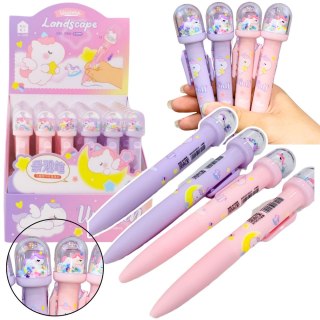 LEAN Długopis Z Kopułą Brokat Figurka Jednorożca Niebieski Tusz 0.5mm