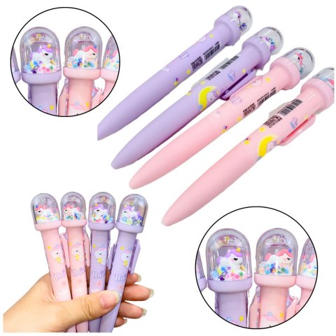 LEAN Długopis Z Kopułą Brokat Figurka Jednorożca Niebieski Tusz 0.5mm