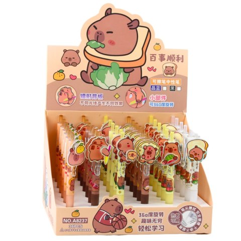 LEAN Długopis Żelowy Kapibara Z Obrotowym Elementem Niebieski Tusz 14,5cm Mix