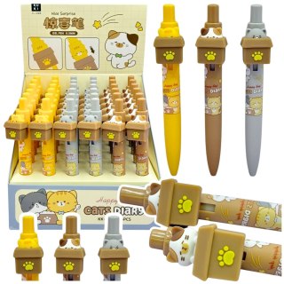 LEAN Długopis Żelowy Z Kotem W Pudełku Niebieski Tusz 0.5mm