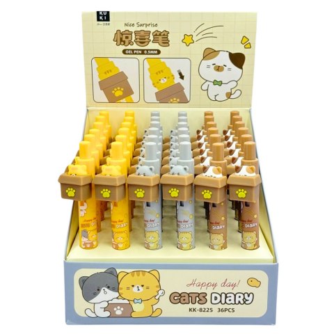 LEAN Długopis Żelowy Z Kotem W Pudełku Niebieski Tusz 0.5mm