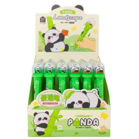 LEAN Długopis Żelowy Zielony Panda W Kopule Niebieski Tusz 0.5mm