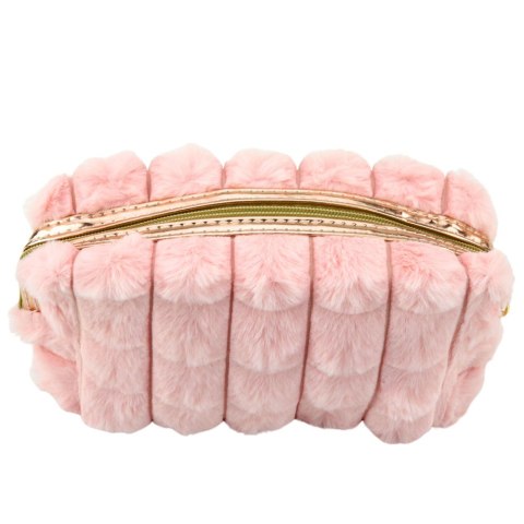 LEAN Kosmetyczka Pluszowa Z Uchwytem Pojemna Różowa 20cm